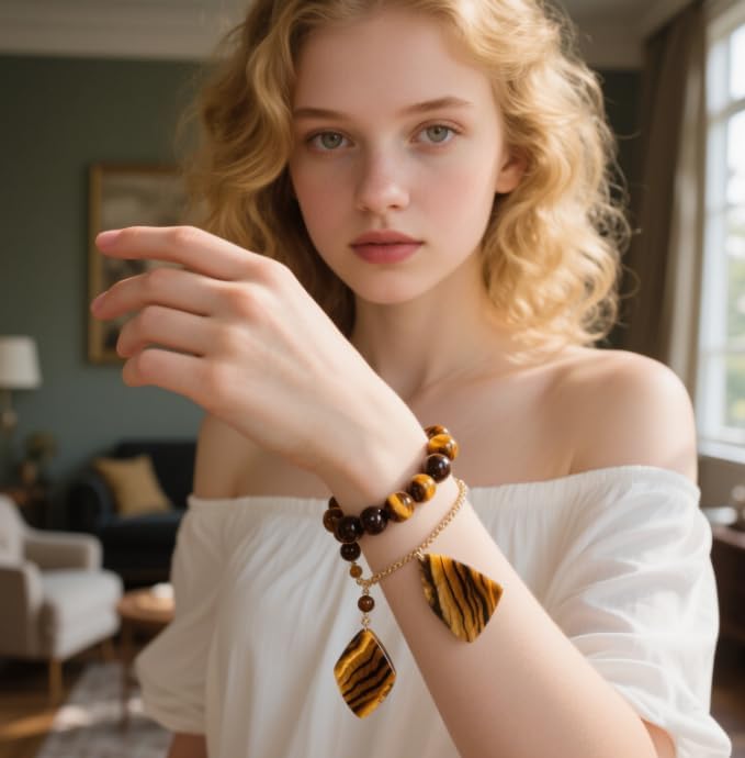 Healing Crystal Bracelet for Women & Men, 8mm Natural Stone Beaded Stretch Bracelet, Yoga Meditation Jewelry Gift for Her/Him, Round Gemstone Energy Bracelet with Healing Properties-03