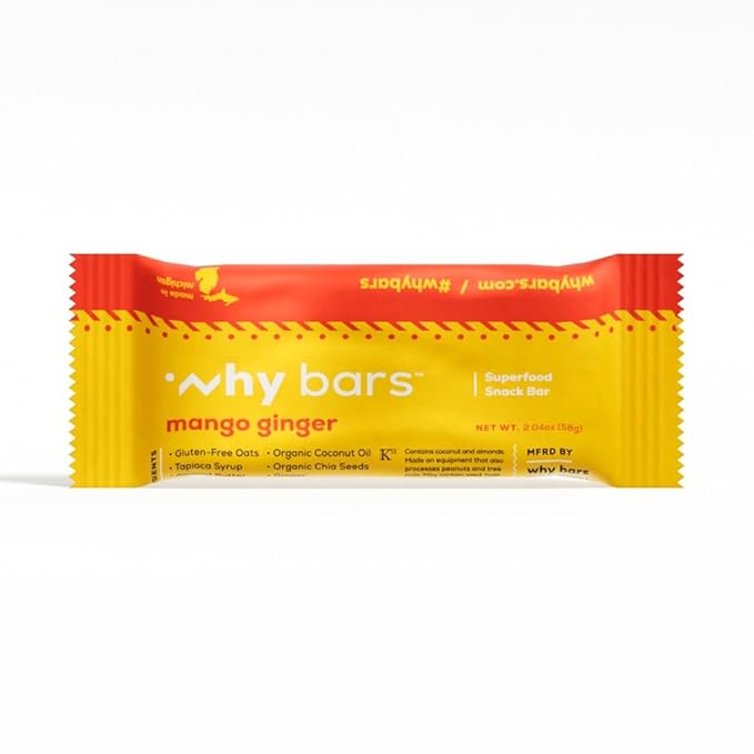 Why Bars, Protein Bars, Mango Ginger, 2.04 Ounce Bars (Pack of 12 Protein Bars) - Protein Bar Superfood, Gluten Free, Non GMO, Organic, Vegan, Simple Ingredients