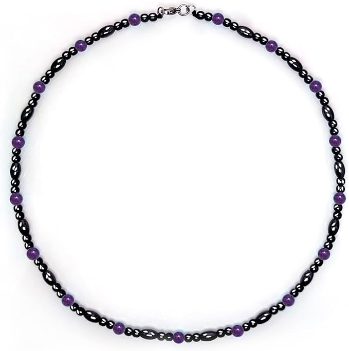 Hion Magnetic Necklace Black Obsidian Purple Amethyst Magnetic Necklace