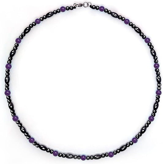 Hion Magnetic Necklace Black Obsidian Purple Amethyst Magnetic Necklace