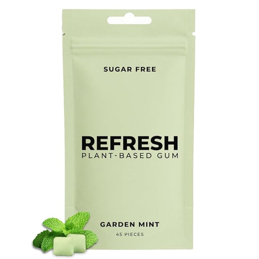 Refresh Gum Garden Mint, Xylitol – Sugar Free Chewing Gum Pouch, Natural Flavor & Organic Ingredients – Aspartame Free, Plant-Based, Non-GMO – 45 Pieces
