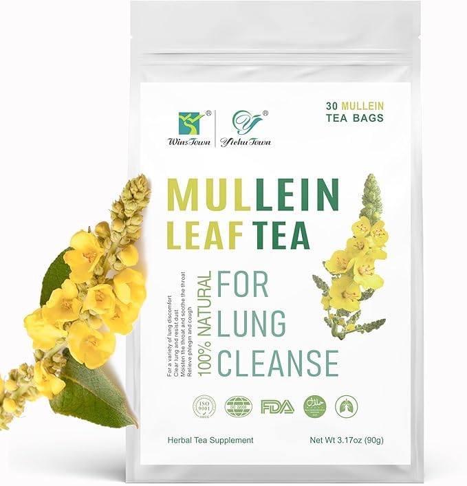 Mullein Tea Bags for Cleanse, Respiratory Support and Mucous Membranes, Herbal Tea Caffeine Free 3g X 30 Tea Bags