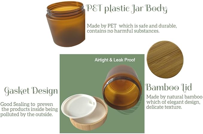 Empty Bamboo Lid Jar 16oz/500g,Refilable Plastic Round Cosmetic Containers for Powder,Body Butter,Cream,Lotion,Wide Mouth Makeup Sample Storage Pot Dispenser(Brown Color)