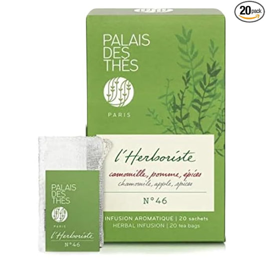 Palais des Thés - Organic L'Herboriste N°46 - Herbal Tea with Chamomile, Apple & Spices - Premium Tea Bags, Serves 20 Cups
