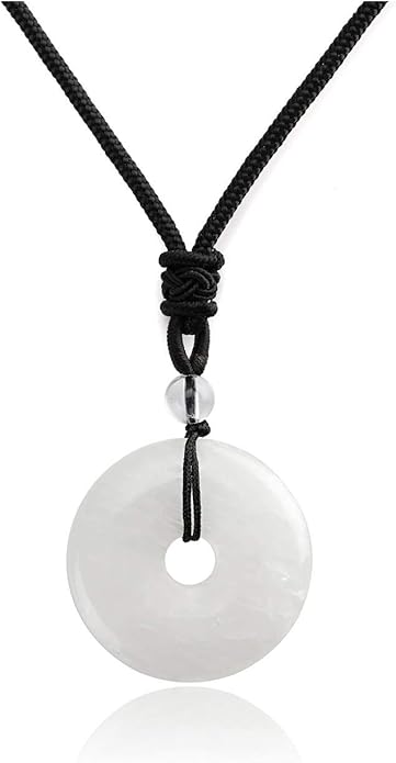 Jovivi 30mm Circle Donut Healing Crystals Necklace Natural Semi-Precious Chakra Gemstone Stone Amulet Lucky Coin Donuts Charm Protection Quartz Reiki Pendant Necklace for Men Women Adjustable Rope