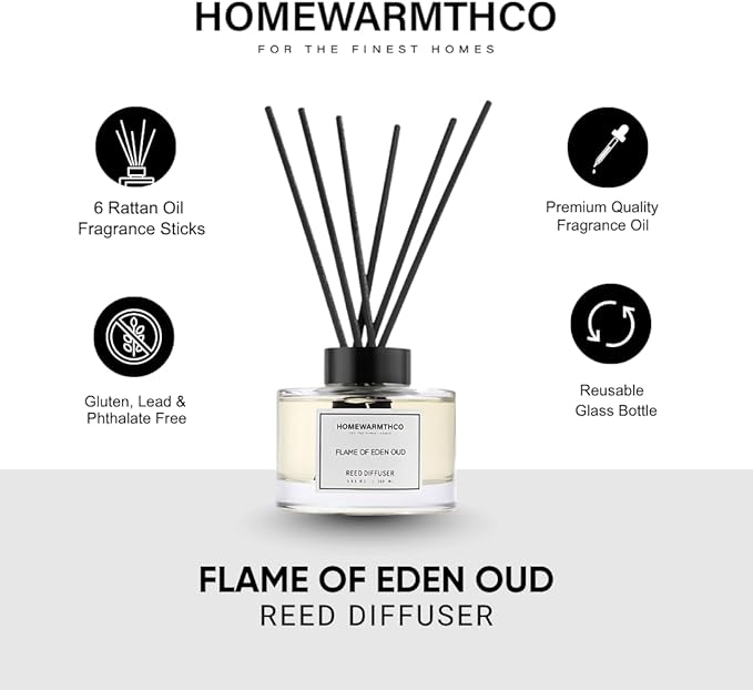 Eden Oud (Jasmine & Citrus) Reed Diffuser Set - Luxury Fragrance Reed Diffusers for Home, Office & Bathroom Décor - Long-Lasting Scent Sticks Diffuser with Non-Toxic Oils (5.63 oz)