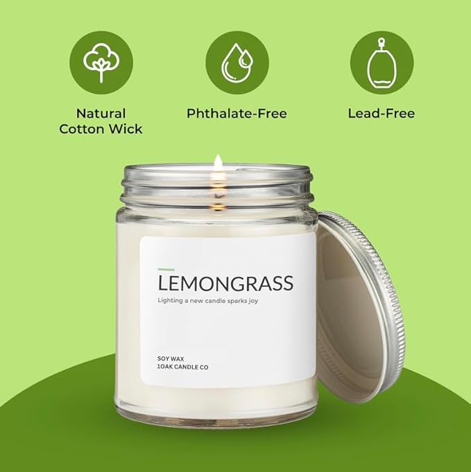 1OAK Soy Wax Scented Candles (Lemongrass) - Soy Candles for Home Scented - Long Burning Premium - Hand-Poured (7oz.)