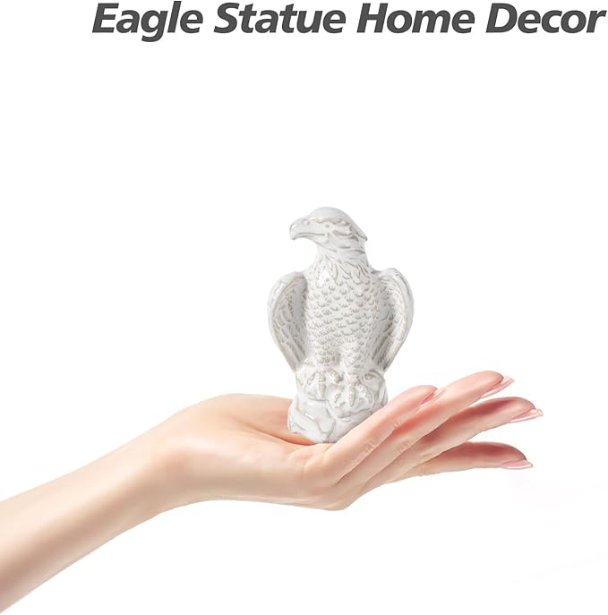 Ceramic Eagle Statue - Modern Hawk Sculpture for Home, Mini Eagle Decor, Figurine Hawk Trophy for Living Room, Bathroom, Bookshelf, Desktop, Car (White)