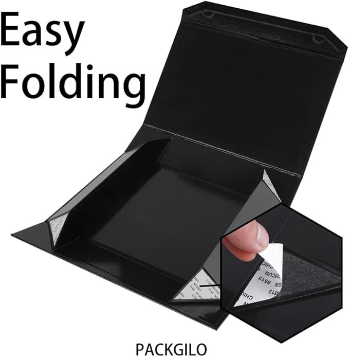 5 Pack Black Gift Boxes with Lids Small 12 x 8 x 2.7 Inches Clothes Gift Boxes for Presents Shirt Gift Boxes with Ribbon Magnetic Gift Boxes Bulk Cute Box for Packaging (Glossy Surface)