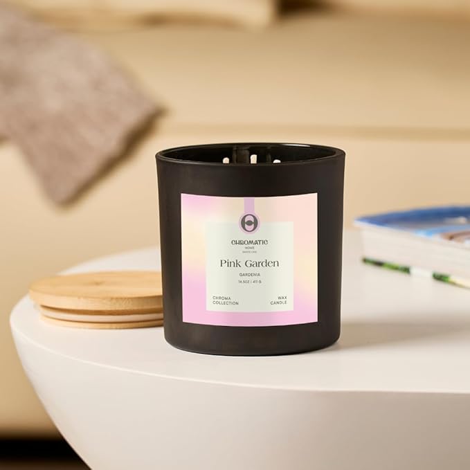 Gardenia Scented Candle for Women, Pink Garden 3-Wick Candle for Home Scented with Gardenia, 14.5 oz Coconut Soy Wax Candle with 60 Hour Burn Time