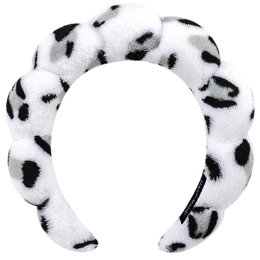 Spa Headbands for Washing Face or Makeup, Sponge Bubble Skincare Headbands, Puffy Terry Cloth Hairband for Women, Skin Care Makeup Headwear Hair Accessories for Girls(Leopard White)