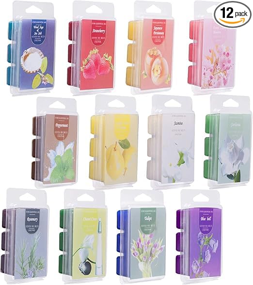 Scented Soy Wax Melts - Set of 12 Assorted 2.5oz Wax Cubes/Tarts - Bulk Value Home Fragrance for Candle Wax Warmer - Refreshing Scents for Your Space