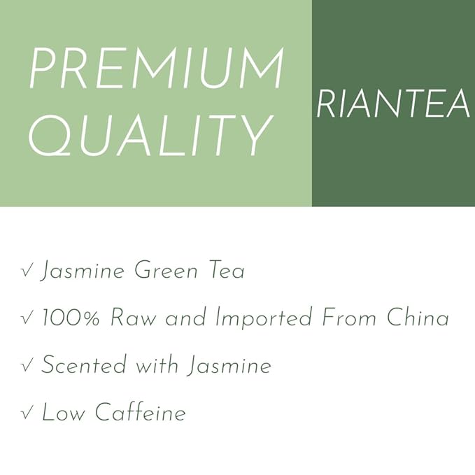 RIANTEA Jasmine Green Tea Bags - 32 Individually Wrapped Teabags (2.25oz/62g) - Low Caffeine, Smooth Flavor - Hot or Iced Tea - Original Leafy Tea