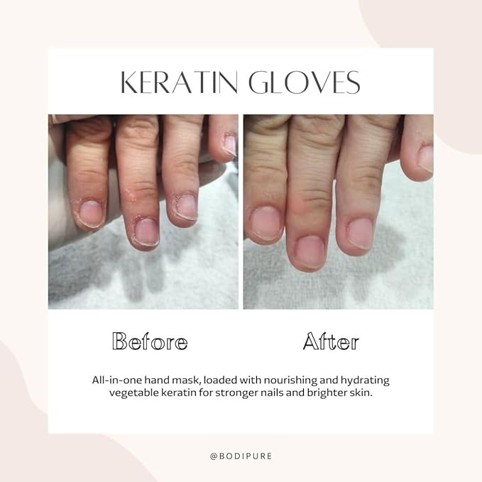 Bodipure Premium Hand Mask Keratin Gloves | Moisturizing Gloves for Dry Hands & Nail-Strengthening & Cuticle Softening | Spa Experience at Home | Chemical Free & for All Skin Types | 4 Pairs