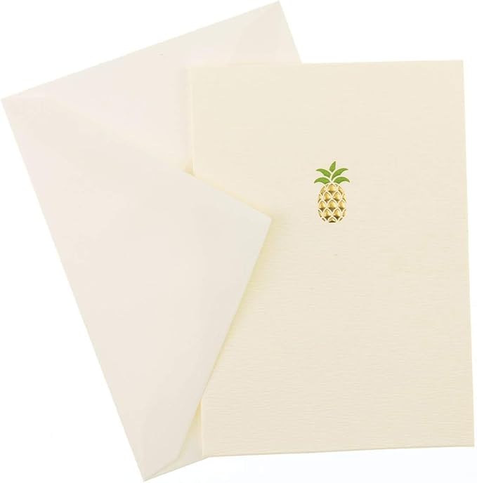 Graphique Pineapple La Petite Presse Boxed Notecards - 10 Embellished Gold Foil Pineapple Blank Cards with Matching Envelopes, 3.25" x 4.75"