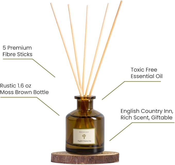 PRISTINE English Country Inn/Inspired by Ritz Carlton Reed Diffuser for Home | Fresh Blend of Strawberry, Vanilla, Musk Reed Diffuser Set, Oil & Reed Diffuser Sticks | Home & Office Decor | Fragrance