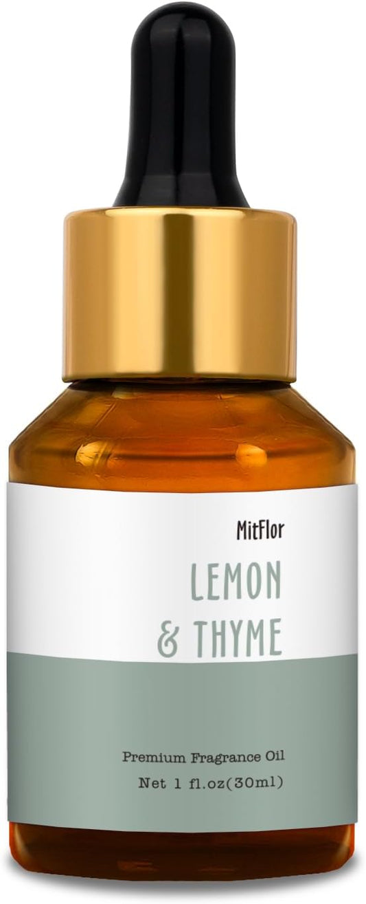 Lemon & Thyme Fragrance Oil, MitFlor Single Scented Oil, Large Size Premium Grade Fragrance Oil for Soap & Candle Making, Hotel Collection Diffuser Oil, Citrusy & Herbal Scent for Home Fragrance, 30ml