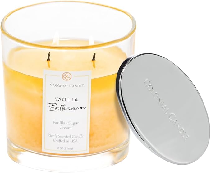 Colonial Candle Vanilla Buttercream Scented Candle Jar, Highly Fragranced Candles for Home Scented, Mottled Wax Candle, 2 Wick, 8 oz - Made in The USA