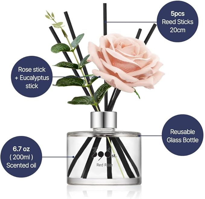 396 st. Rose Flower Reed Diffuser, Baby Powder, 200ml(6.7oz) / Reed Diffuser Sets, Home Fragrance, Scented Oils, Home & Bathroom Décor