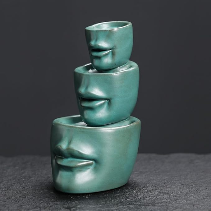 Comeon Backflow Incense Burner Holder, Face Handicraft Decor, Resin Reverse Flow Incense Burner Censer Cone + 20 Backflow Incense Cones 30 Incense Sticks 1 Tweezer 1 Mat (Matte Green)