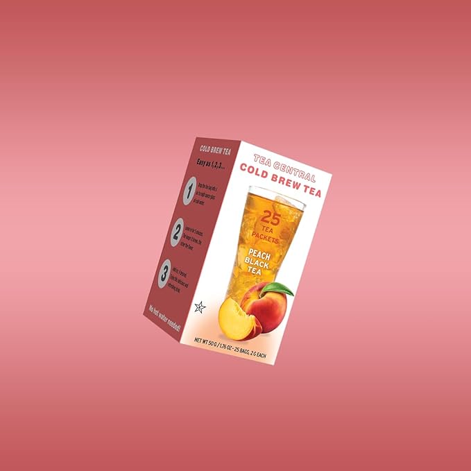 Life Plus Style Gourmet TEA CENTRAL Peach Black Tea Organic Ceylon Black Tea Refreshing Tea Beverages Natural Flavored Cold Brew Peach Tea Bags Everyday Wellness Iced Drink 25 Tea Bags