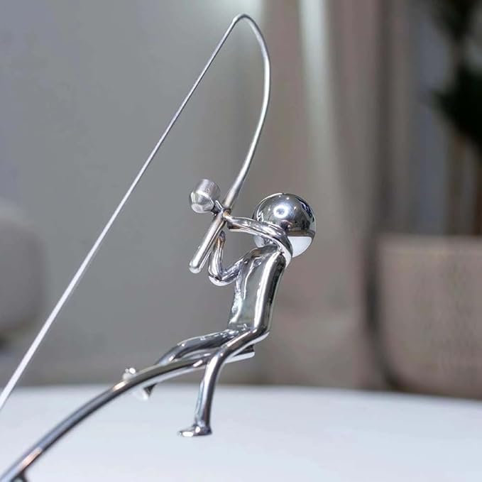 Fishing Balancing Sculpture Kinetic Balance Art Desk Decor Toy Fisherman Physics Statue Home Office Room Decor Aesthetic
