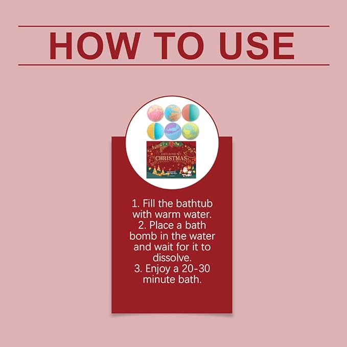 6 Pcs Christmas Bath Bombs Gift Set for Women,Handmade Natural Bath Bomb with Fizz Effect,Moisturizing and Soften Skin,Fruit & Flower Scents Skin Care Bathbombs for Stocking Stuffers Gift