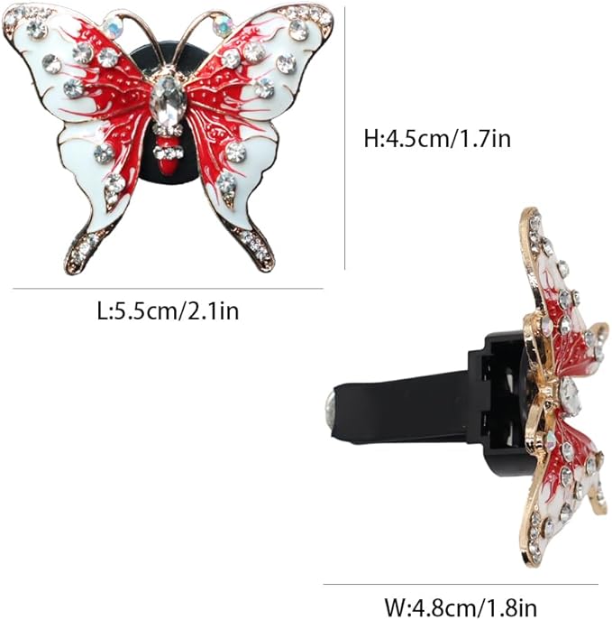 2pcs Red Butterfly Car Air Freshener Vent Clips Bling Car Accessories for Women Refillable Scents Diffusers