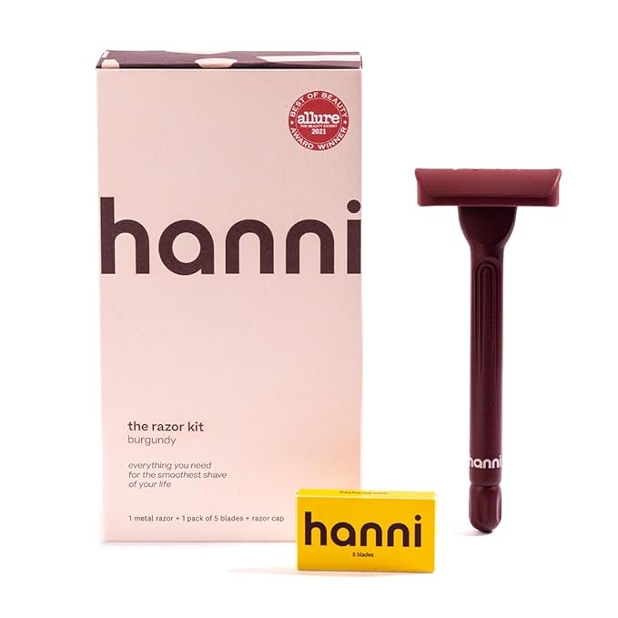 HANNI Weighted Dermaplane Razor with Blades, Safety Shaver for Women, Bikini and Sensitive Area Hair Remover, Smooth Glide Long Handle, Burgundy