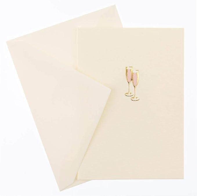 Graphique Pink Champagne La Petite Presse Boxed Notecards - 10 Embellished Gold Foil Champagne Blank Cards with Matching Envelopes, 3.25" x 4.75"