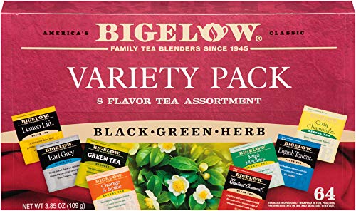 Bigelow Tea Variety Pack 8 Flavor Assortment 64-Count Boxes (Pack of 6) Caffeinated Individual Green and Black Tea Bags, for Hot Tea or Iced Tea, Drink Plain or Sweetened with Honey or Sugar