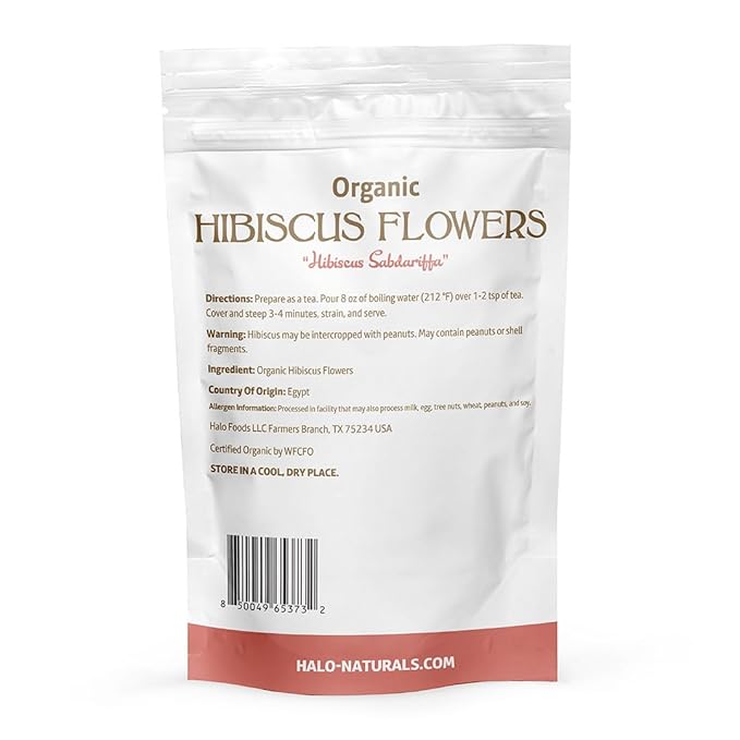 Halo Naturals Organic Hibiscus Flowers Cut & Sifted, 1 Pound (Hibiscus sabdariffa) USDA Certified | Resealable Pouch| Packaged in The USA