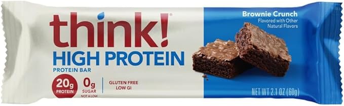 think! Protein Bars, High Protein Snacks, Gluten Free, Sugar Free Energy Bar with Whey Protein Isolate, Brownie Crunch, Nutrition Bars without Artificial Sweeteners, 2.1 Oz (12 Count)