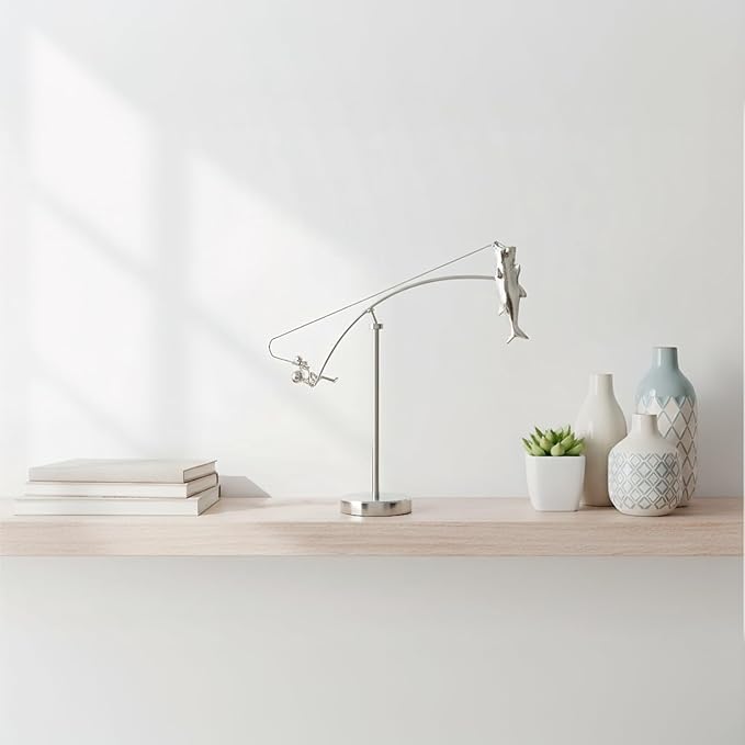 Kinetic Fishing Ornaments - Fisherman Balancing Sculpture Desk Toy, Balance Art for Home Office Desk Decor, Stress Relief Toys for Adults, Metal Physics Art Sculpture Statue, for Men