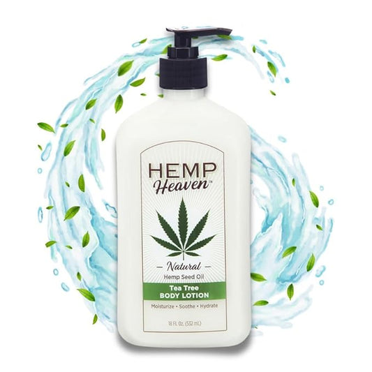 Hemp Heaven Lotion - Moisturizing Body Lotion with Natural Hemp Seed Oil & Tea Tree Scent, 18 oz, Paraben-Free Hemp Lotion for Women & Men, Made in USA, Soothes & Nourishes