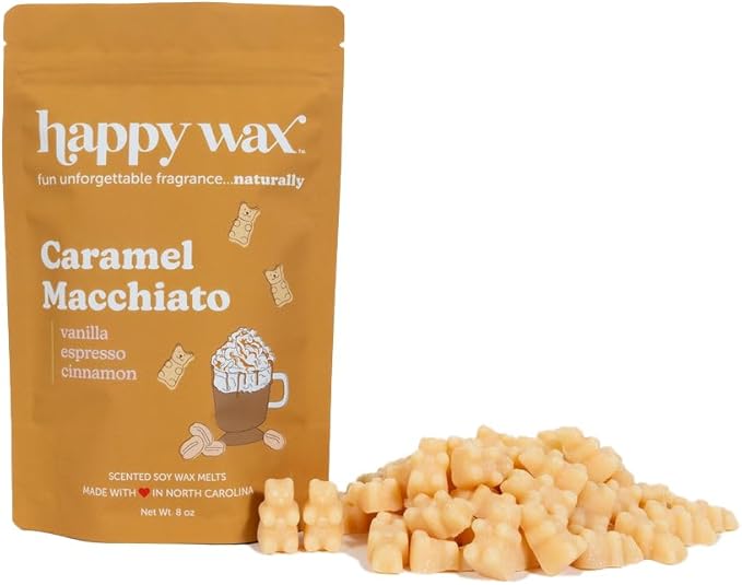 Happy Wax Caramel Macchiato Scented Bear Wax Melts - Natural Strong Coffee Scented - Infused with Essential Oils - Non Toxic & Pet Safe - (8 oz Pouch)