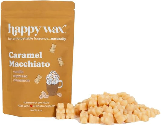Happy Wax Caramel Macchiato Scented Bear Wax Melts - Natural Strong Coffee Scented - Infused with Essential Oils - Non Toxic & Pet Safe - (8 oz Pouch)