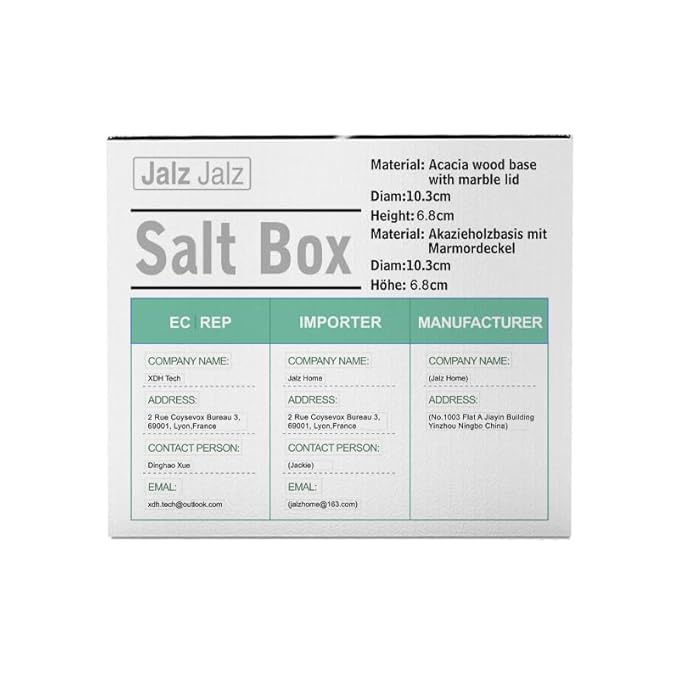 Large Wood Salt Box Salt cellar with Spoon Spice Salt Container salt holder Solid Natural Acacia Base White Grey Marble Lid Decorative Box Bowl Big Capacity Salt Cellar Spice Cellar