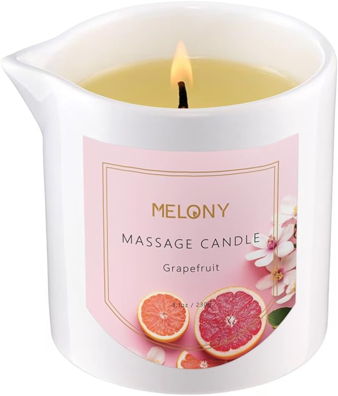 MELONY Luxury Massage Candle - Moisturising, Body Oil Candles for Muscle Relaxation, 8.1OZ (Grapefruit)