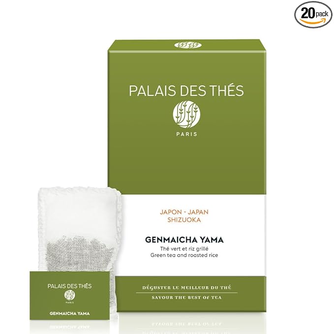 Palais des Thés - Genmaicha Yama - Japanese Green Tea & Roasted Rice - Premium Tea Bags, Serves 20 Cups