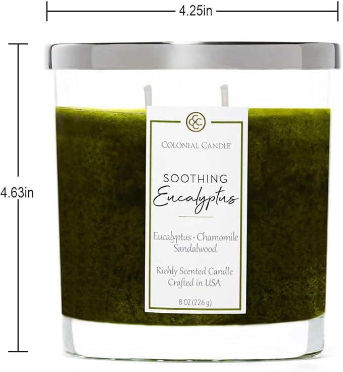 Colonial Candle Soothing Eucalyptus Scented Candle Jar, Highly Fragranced Candles for Home Scented, Mottled Wax Candle, 2 Wick, 8 oz - Made in The USA