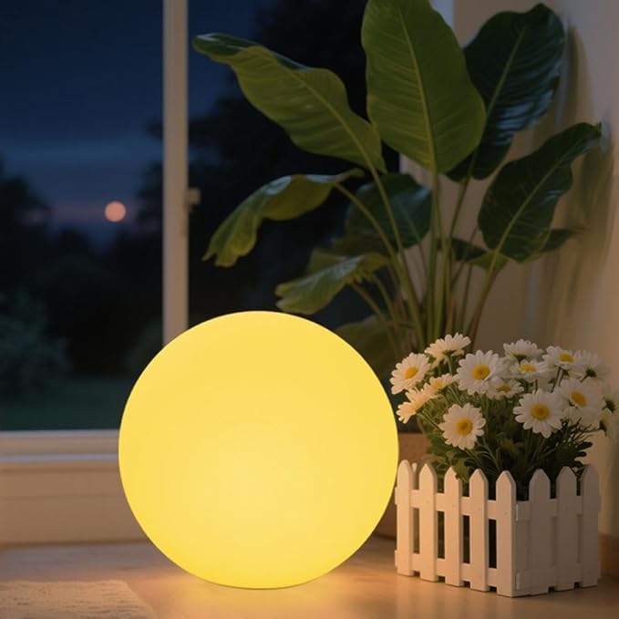 Globe Floor Lamp, 14-in Rechargeable LED Ball Light Globe Light w/Remote, Versatile Glowing Orb Mood Lamps Waterproof Outdoor Orb Lamp, Dimmable RGB Color Changing Light Up Ball for Home Garden Yard