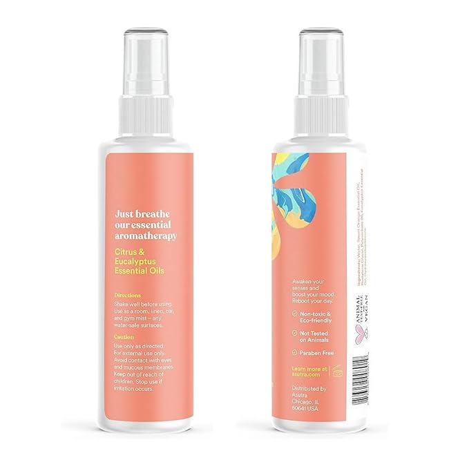 ASUTRA Multi-Use Essential Oil Aromatherapy Spray (Citrus & Eucalyptus), 4 fl oz – Mist for Face, Body, Rooms & Linens – Car, Fabric, and Bathroom Freshener