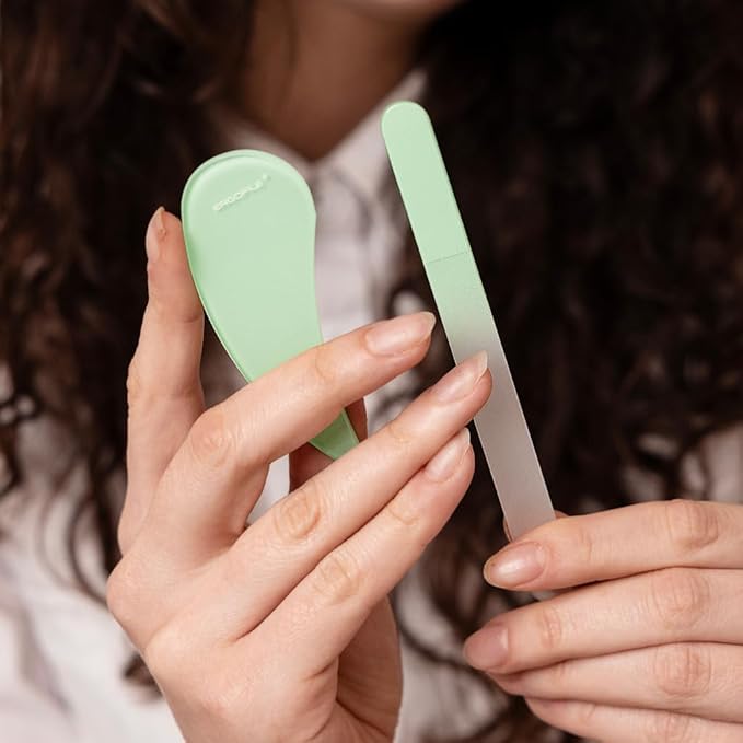 Bona Fide Beauty Curved Glass Nail Files for Natural Nails - 2Pc Czech Glass Nail Tools (Jade Color), Crystal File Set