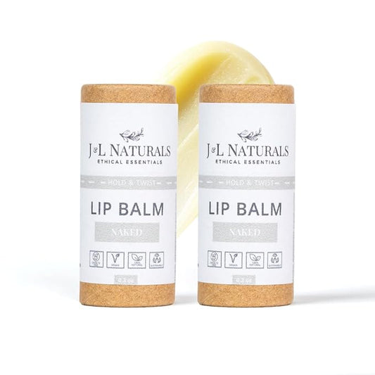 J&L Naturals Sustainable Lip Balm | Organic Ingredients, 100% Natural, Eco-Friendly | Cruelty Free, Vegan, Paraben Free, Silicone Free (Naked (Unscented), 2-Piece Duo)