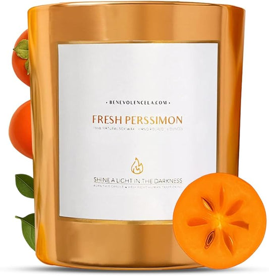 Benevolence LA Fresh Persimmon Wood Wick Candles | Soy Scented Candles for Home | Gifts for Women and Men | Home Fragrance | Aromatherapy | Shelf Decor, Bathroom Freshener | 8oz, 45 Hour Burn