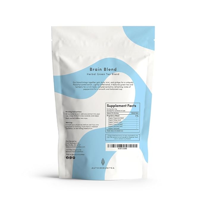 Brain Fog Tea for Herbal Focus & Memory, AIP AutoimmuniTea Protocol Diet Compliant Foods, Whole 30, Paleo Friendly - Nootropics Support Herbs Gingko Biloba, Peppermint, Gotu Kola