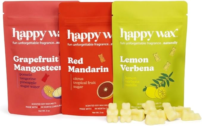 Happy Wax Citrus Mix Collection Scented Natural Soy Wax Melts – 6 Total Oz. of Scented Wax Melts, Collection Includes Red Mandarin, Grapefruit Mangosteen and Lemon Verbena