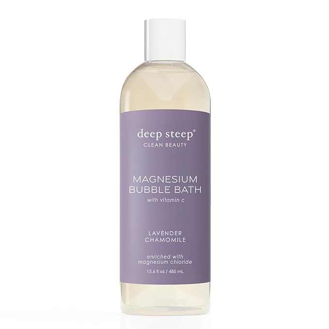 Deep Steep Magnesium Bubble Bath, 15.6 oz – Foaming Soak with Magnesium, Coconut Oil, Aloe, Vitamin C, Shea Butter & Argan Oil – Vegan, Clean Beauty for Stress & Sleep (Lavender Chamomile)