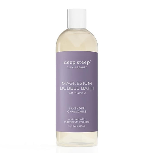Deep Steep Magnesium Bubble Bath, 15.6 oz – Foaming Soak with Magnesium, Coconut Oil, Aloe, Vitamin C, Shea Butter & Argan Oil – Vegan, Clean Beauty for Stress & Sleep (Lavender Chamomile)